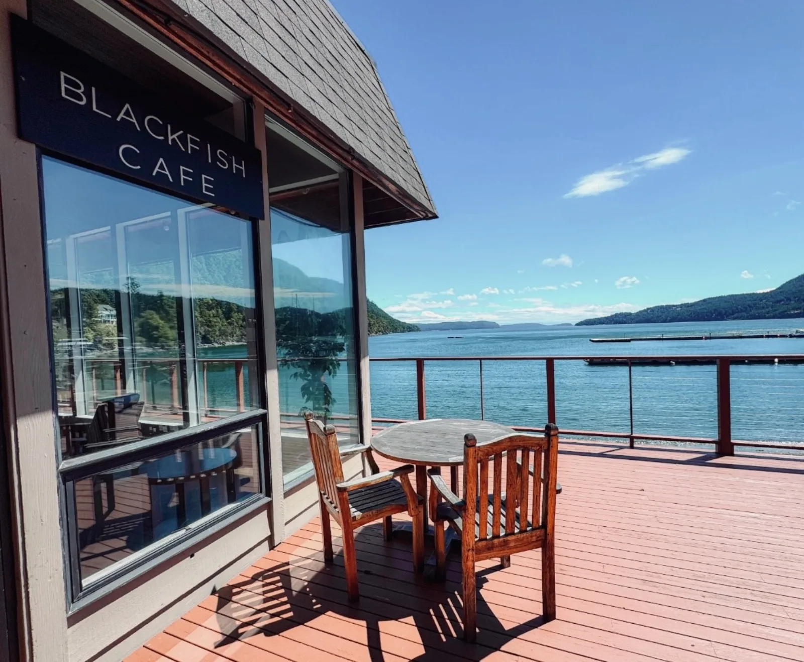 Blackfish Café deck overlooking Cascade Bay at Rosario Harbor